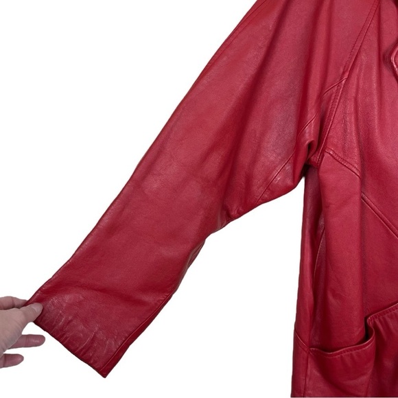 Vintage G-III Red Leather 80’s Single Button Rock Punk Coat Size Small - Picture 5 of 16